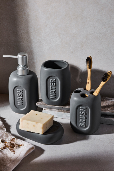 Perotti طقم حمام من 4 قطع من WELL MONO مصنوع من الخزف الحجري بلون الأنثراسيت ...