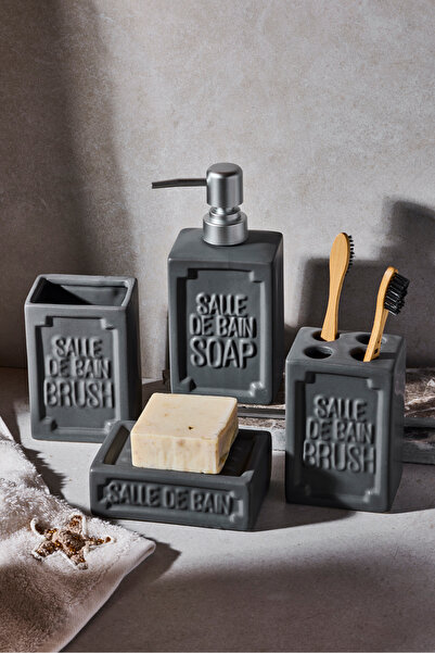 Perotti طقم حمام من 4 قطع من WELL FRENCH مصنوع من الخزف الحجري بلون الأنثراسي...