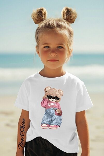 sor sign Adorable teddy bear Printed t-shirt for girls, plus size for kids