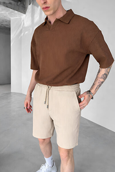 beuivo Men's Beige Ottoman Corded Fabric Fabric Regular Comfortable Fit Pocke...