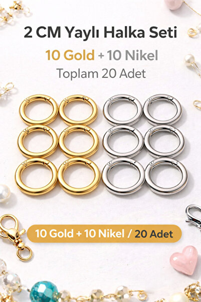 Alya trend Gold 2 cm 10 Pieces + Nickel 2 cm 10 Pieces Spring Ring Total 20 P...