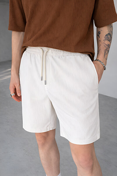 beuivo Men's White Ottoman Corded Fabric Fabric Regular Comfortable Fit Pocke...