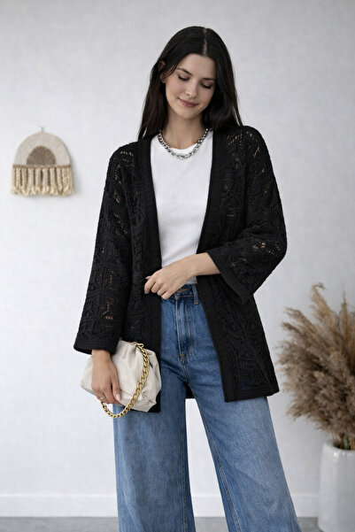 Noa&Noa Pompom Lace-Like Knit Standard Size Women's Cardigan