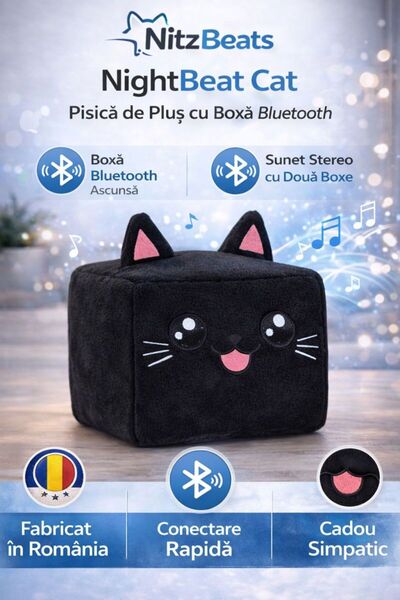 NitzBeats ShadowBeat Cat – Pisică de pluș cu difuzor Bluetooth