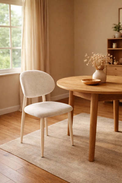 MARIA HOMES Elegant Yellow Fabric Chair with Light Wooden Legs