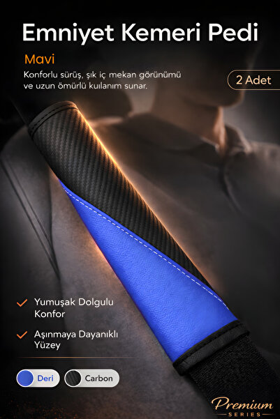 e-biz Emniyet Kemeri Kılıfı 2 Adet Deri Carbon Yumuşak Dolgulu Boyun Konfor Emniyet Kemer Pedi - 2'Li