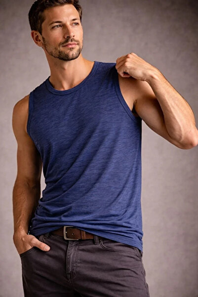 LUMİART Men's Flamlı Zero Sleeveless Athlete and Fitness - Indigo