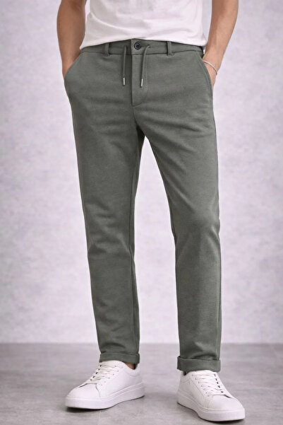 LUMİART Men's Diagonel Micro-Textured Double Leg Pocket Trousers with Lace-Up...