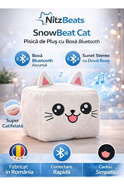 NitzBeats SnowBeat Cat – Pisică de pluș cu difuzor Bluetooth