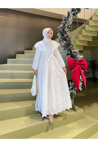 Nes Moda Pelerin Yaka Detaylı Kuşaklı Fisto Elbise