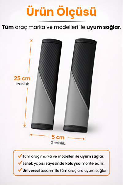 e-biz Emniyet Kemeri Kılıfı 2 Adet Deri Carbon Yumuşak Dolgulu Boyun Konfor Emniyet Kemer Pedi - 2'Li