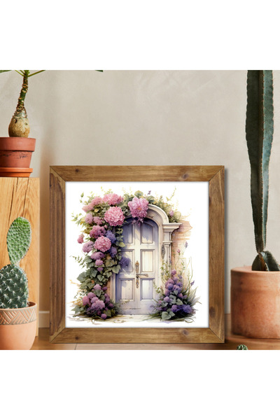 Tuba Decor Tablou pătrat cu ramă din lemn, uși colorate