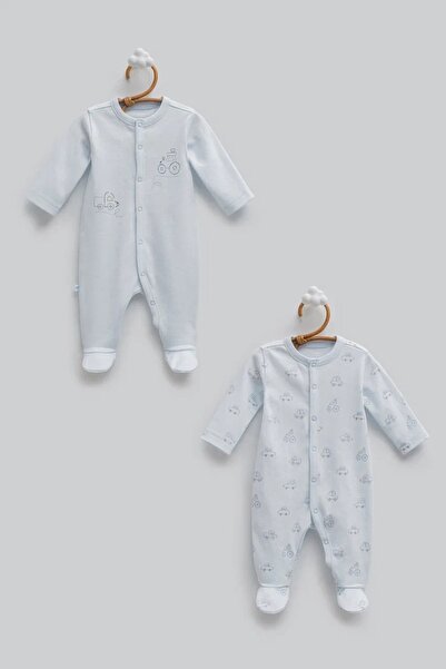 Caramell 100% Cotton 2-Piece Car Set Patterned Baby Boy Booties and Overalls Set