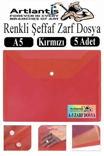 Artlantis Crvena A5 kopča za dokumente, providna omotnica u boji, 5 komada, 1...