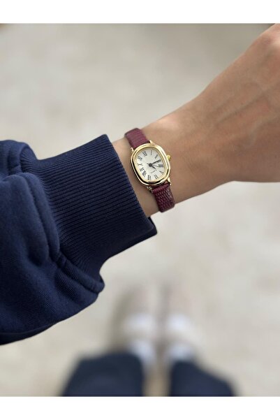 MERW Tally Model Claret Red Color Leather Cord Vintage Series Women's Wristwatch