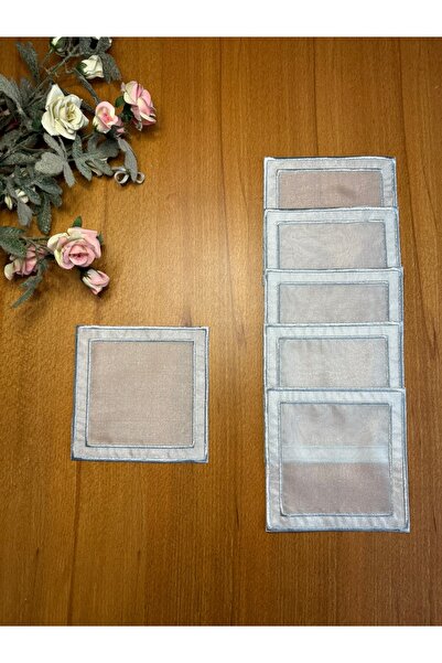 Smiling Home 6 Pieces of Organza Tulle Pairs of Square Silver Color Embroider...