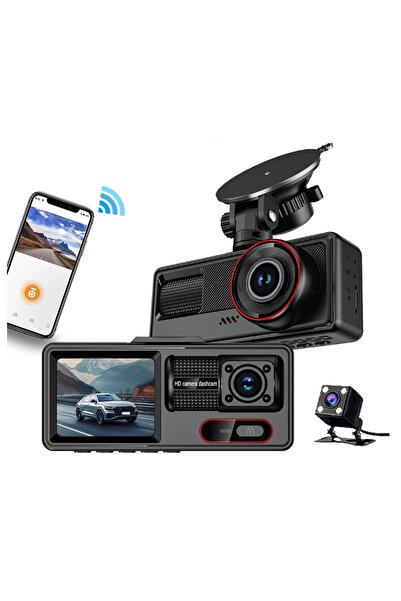 Sezy 1080p Full HD 2" Ekran 3 Kameralı Wifili Araç Kamerası Geri Görüş Gece G...