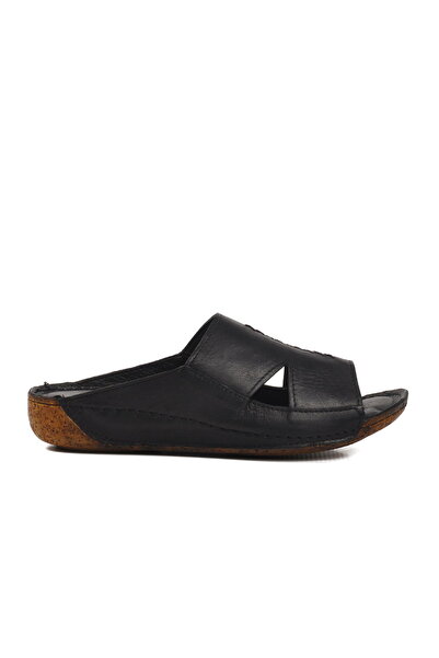 Aspor Black Genuine Leather Women's Flat Slippers
