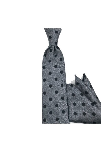 Sade Kravat ربطة عنق رمادية مع مناديل منقّط قطعة 33346 رمادي