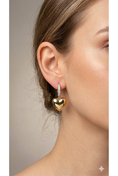 Soles İki renkli svoroski taşlı kalpli Çelik küpe