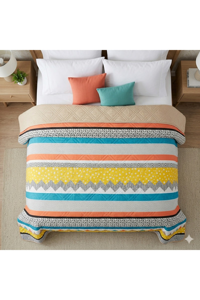 ELEGANCEHOME Modern Geometric Patterned Double Bedspread - 200X220 cm - Multi...