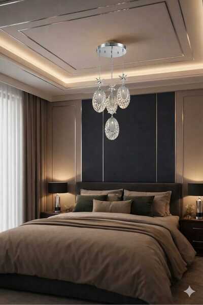 AURA LIGHTING Krom 4'Lü Hilal Sarkıt 3 Renk LED Modern Salon/Antre/Oda/Yatak ...