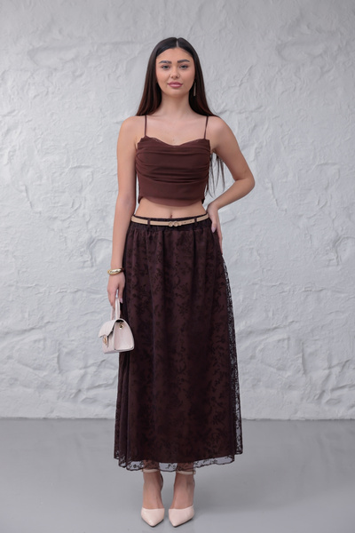 happinice Γυναικεία μαύρη δαντελένια φούστα με λεπτομέρειες από τούλι, μίντι ...