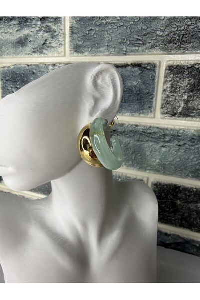 NYXELLE LİNGERİE أقراط نسائية ذهبية اللون باللون الأخضر المائي أكريليك بتصميم...