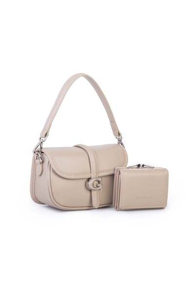 Nas Bag Premium Seri Mini 2li Set Çapraz El ve Cüzdan Seti Vizon 20+13+8+ÖÇL