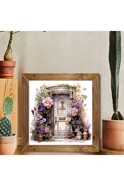 Tuba Decor Tablou pătrat cu ramă din lemn, uși colorate