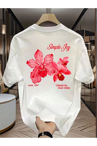 LELVANİ Women Simple Joy Flower Printed Tshirt