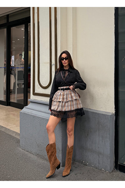 LB Laluna Butik Fusta dantelă cu straturi multiple ecosez pentru femei