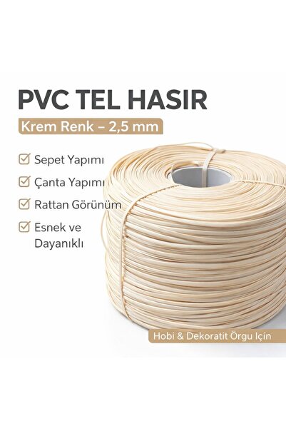 Mady Aksesuar Pvc Tel Hasır İp, Krem 20metre, Hazeran Örme, Dayanıklı Sandaly...
