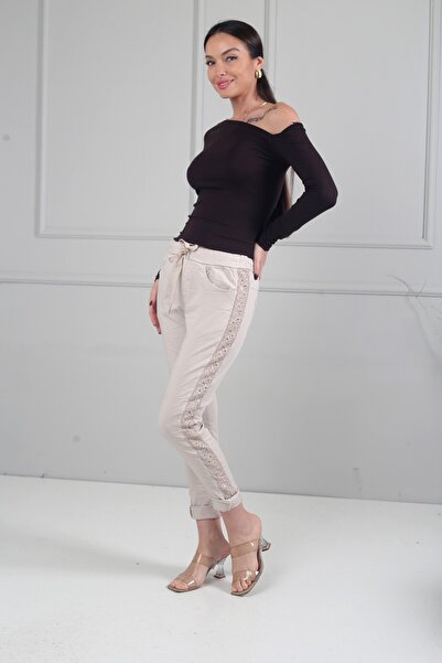 By Saygı Women's Italian Elastic Waist Eyelet D Lace Stripe L Stretch Fabric ...