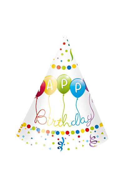 Procos Set of 6 Happy Birthday Streamers party hats, 17.5 cm White