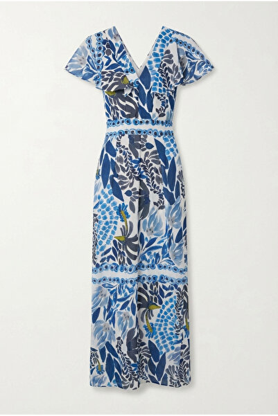 HAZELANNA Μπλε φόρεμα με βολάν σε σχήμα V