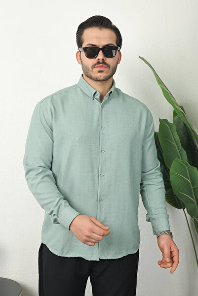 beuivo Men's Mint Green Sofia Linen Oversized Long Sleeve Shirt