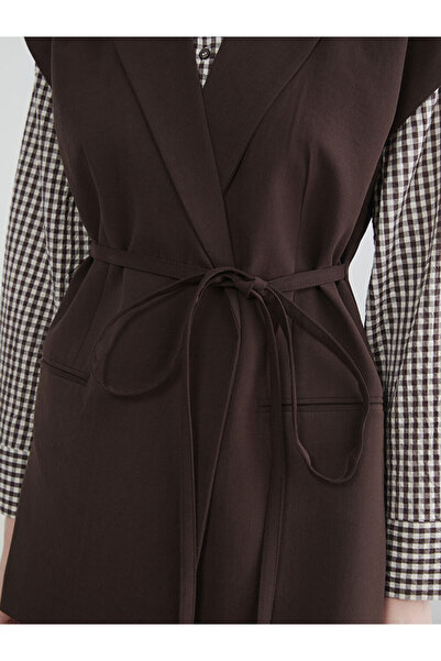 LC Waikiki Brown jacket collar belted women's classic vest from güli̇s gi̇yi̇m