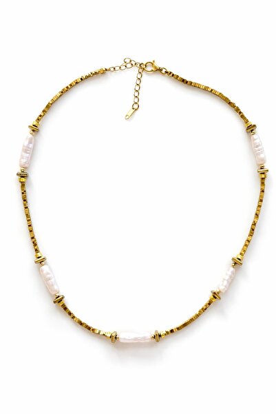 CHARMLUCKY قلادة من حجر الهيماتيت واللؤلؤ الطبيعي 5 قطع على الطراز الباروكي