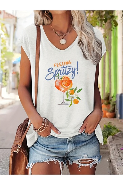 Deocept Mix de damă cu imprimeu cu decolteu în V, fără mâneci, croială normal...