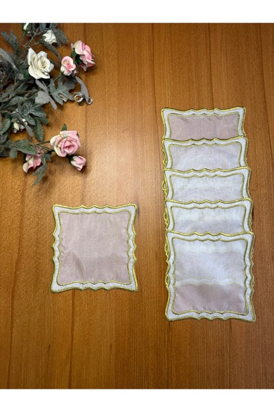 Smiling Home 6 bucăți de șervețele de cocktail brodate, din organza, tul pere...