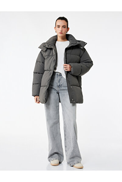 Koton Removable Hooded Long Sleeve Water Repellent O Oversized Inflatable Coa...