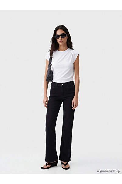 LC Waikiki Black high waist flare women's jean pants