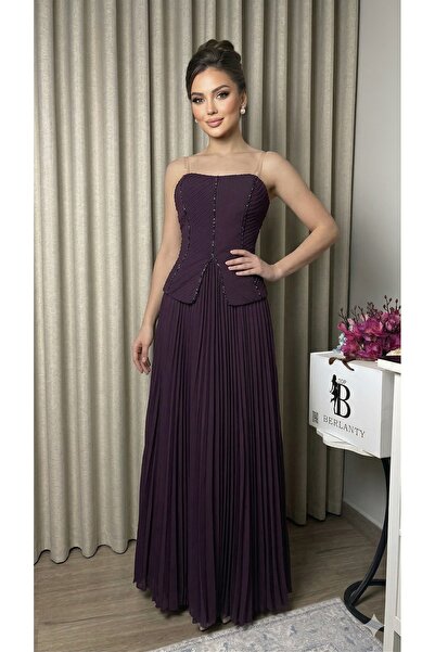 TOP BERLANTY فستان "إيفلين" الساهر - أرجواني ملكي بكسرات بليسيه