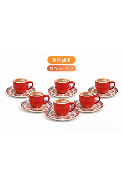 Aşkana 6 Kişilik Türk Kahvesi Fincanı Takımı,12 Parça,90 ml Seramik Set,Mikro...