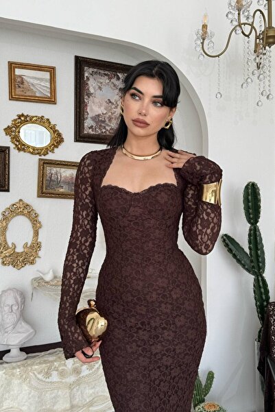 Julidress Coffee Groplu (Supported) Lined Maxi Long Length Premium Lace Dress