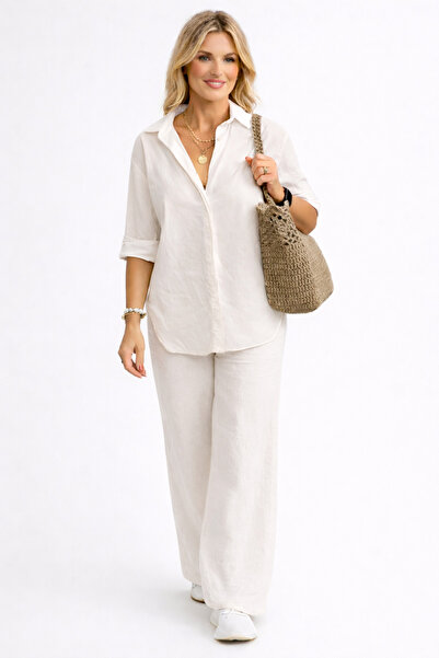 Sacrosa Yazlık Rahat Gömlek Pantolon Keten Takım