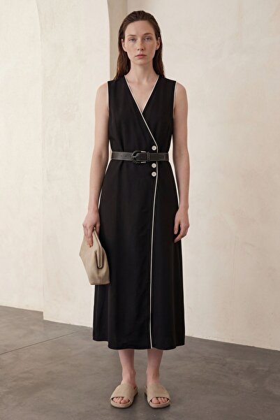 Hiccup My Fashion Contrast Piped Detail Midi Dress