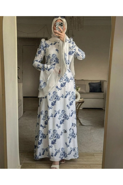 1way Royal Printed dress with a corset back