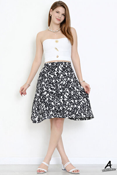 Aslında Look Patterned Burumcuk A-Line Women's Skirt Below the Knee Comfortab...